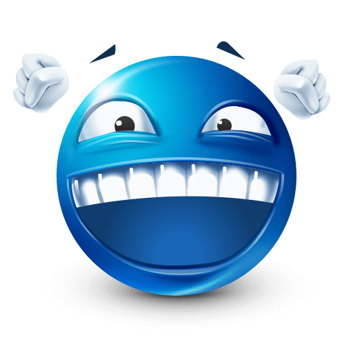 excited blue emoticon mascot wearing a santa hat